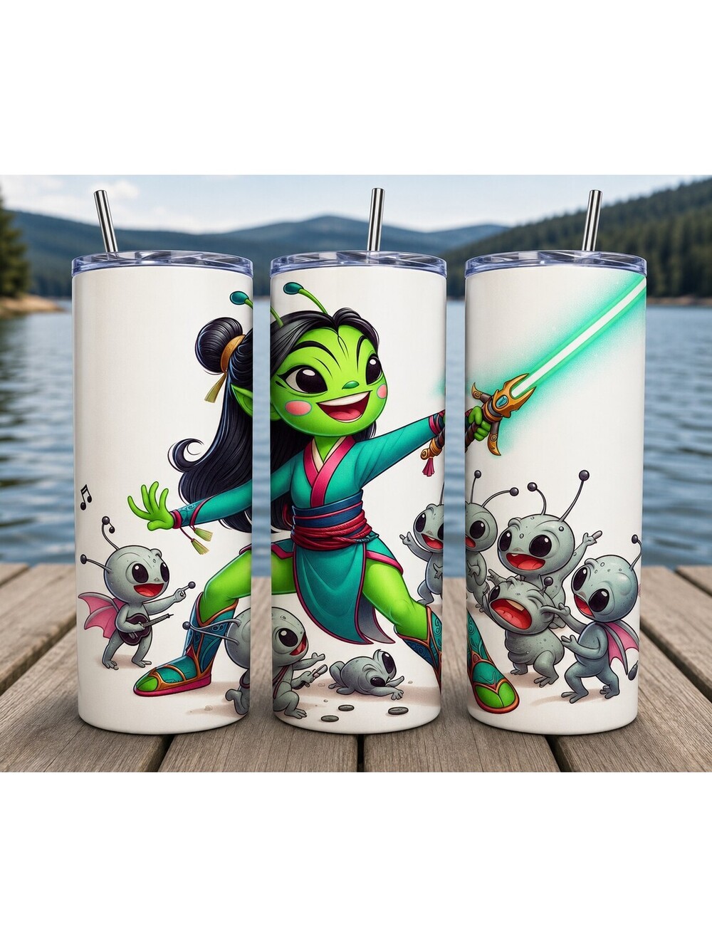 Alien Samurai 20oz Skinny Stainless Steel Tumbler – Handmade Sublimated